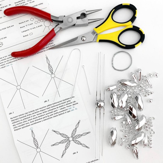 Glass Bead Ornament DIY Project Kit ~ Fancy Snowflake ~ Silver ~ Czech Instructions