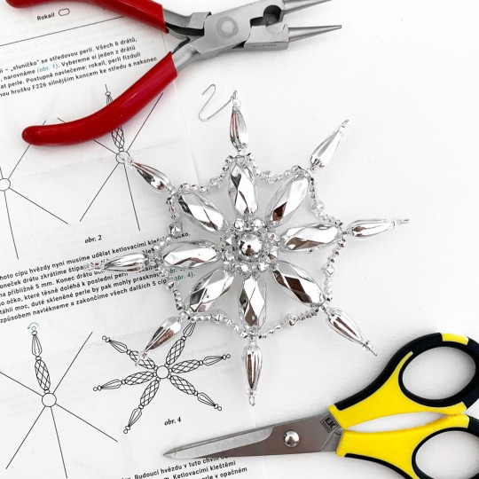 Glass Bead Ornament DIY Project Kit ~ Fancy Snowflake ~ Silver ~ Czech Instructions