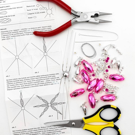 Glass Bead Ornament DIY Project Kit ~ Fancy Snowflake ~ Silver and Pink ~ Czech Instructions