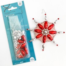 Glass Bead Ornament DIY Project Kit ~ Fancy Snowflake ~ Silver and Red ~ Czech Instructions