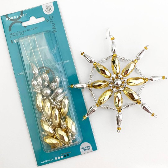 Glass Bead Ornament DIY Project Kit ~ Fancy Snowflake ~ Silver and Gold ~ Czech Instructions