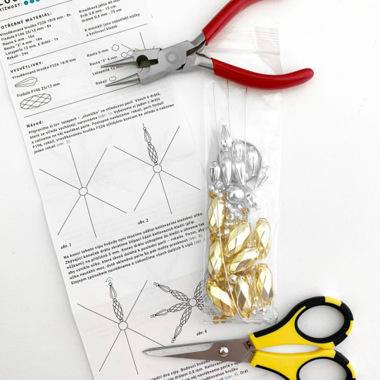 Glass Bead Ornament DIY Project Kit ~ Fancy Snowflake ~ Silver and Gold ~ Czech Instructions