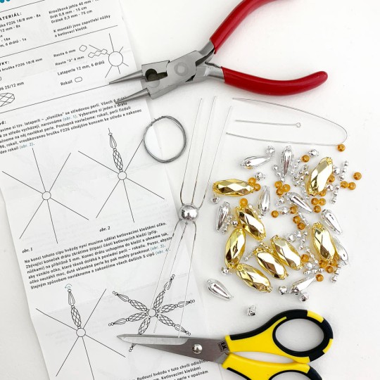 Glass Bead Ornament DIY Project Kit ~ Fancy Snowflake ~ Silver and Gold ~ Czech Instructions