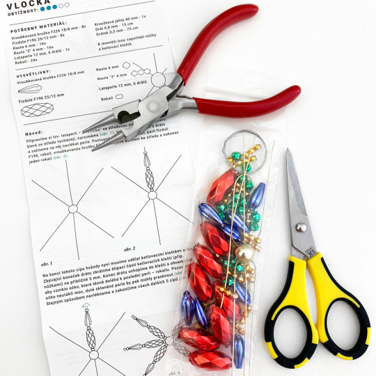 Glass Bead Ornament DIY Project Kit ~ Fancy Snowflake ~ Multi-Colored ~ Czech Instructions