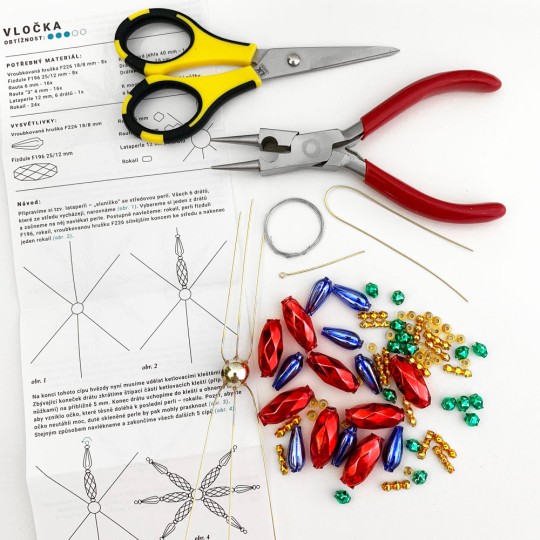 Glass Bead Ornament DIY Project Kit ~ Fancy Snowflake ~ Multi-Colored ~ Czech Instructions