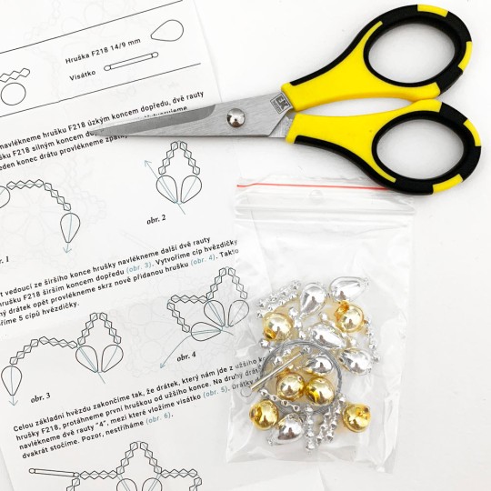 Glass Bead Ornament DIY Project Kit ~ Flower Star ~ Silver and Gold ~ Czech Instructions