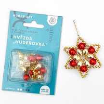 Glass Bead Ornament DIY Project Kit ~ Flower Star ~ Red and Gold ~ Czech Instructions