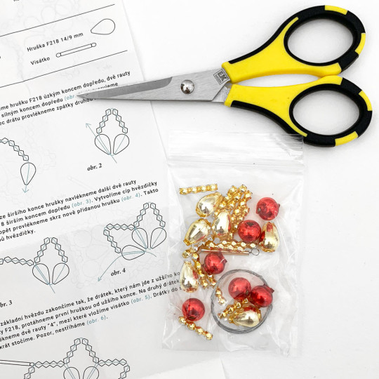 Glass Bead Ornament DIY Project Kit ~ Flower Star ~ Red and Gold ~ Czech Instructions