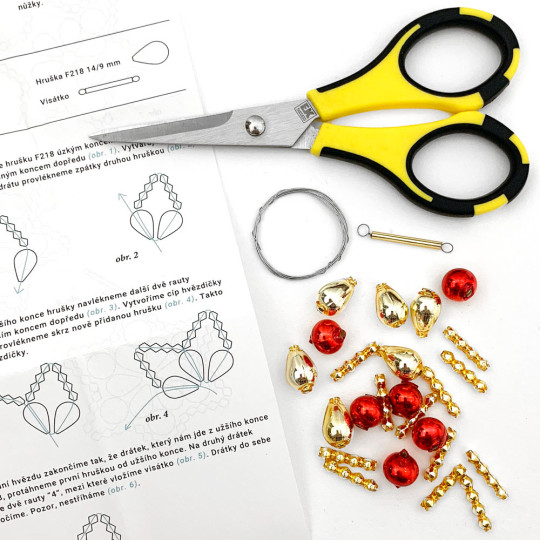 Glass Bead Ornament DIY Project Kit ~ Flower Star ~ Red and Gold ~ Czech Instructions