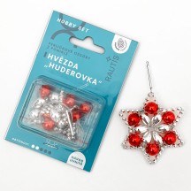 Glass Bead Ornament DIY Project Kit ~ Flower Star ~ Silver and Red ~ Czech Instructions