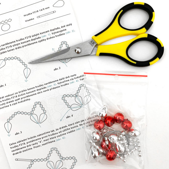 Glass Bead Ornament DIY Project Kit ~ Flower Star ~ Silver and Red ~ Czech Instructions
