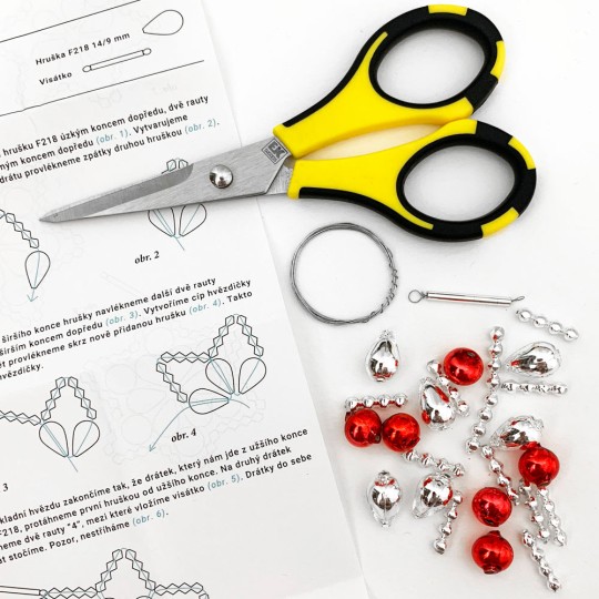 Glass Bead Ornament DIY Project Kit ~ Flower Star ~ Silver and Red ~ Czech Instructions