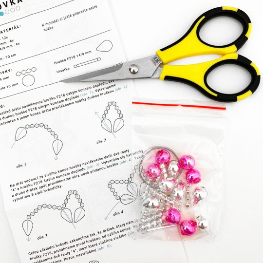 Glass Bead Ornament DIY Project Kit ~ Flower Star ~ Silver and Pink ~ Czech Instructions