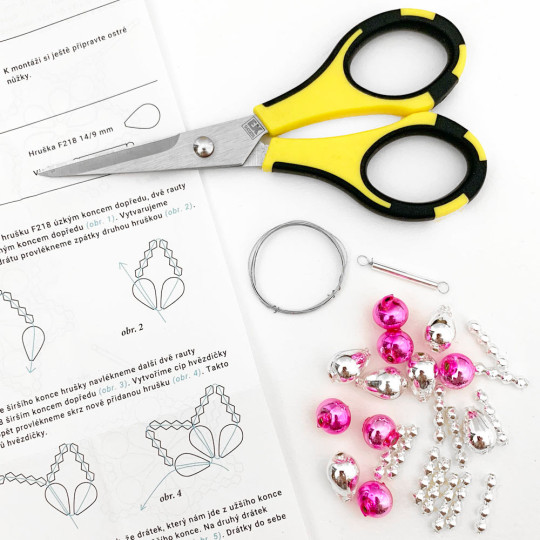 Glass Bead Ornament DIY Project Kit ~ Flower Star ~ Silver and Pink ~ Czech Instructions