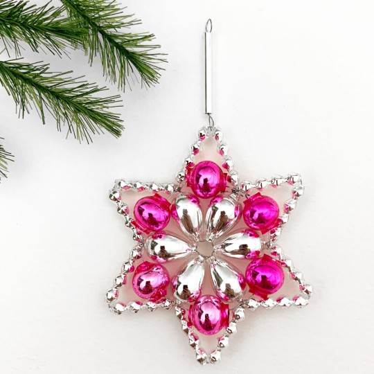 Glass Bead Ornament DIY Project Kit ~ Flower Star ~ Silver and Pink ~ Czech Instructions