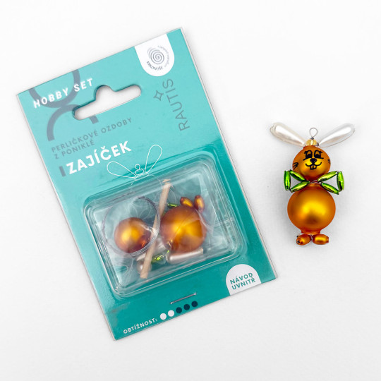 Glass Bead Ornament DIY Project Kit ~ Goldenrod Bunny with Green Bow ~ Czech Instructions