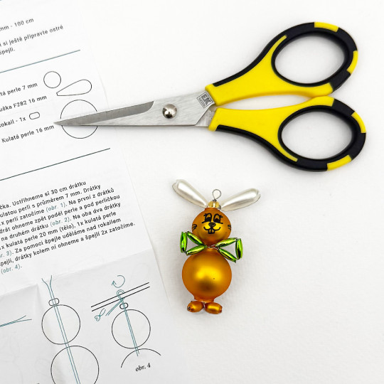 Glass Bead Ornament DIY Project Kit ~ Goldenrod Bunny with Green Bow ~ Czech Instructions