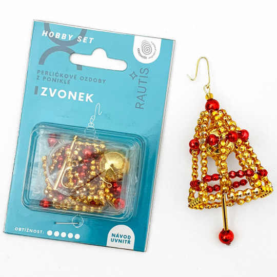 Bell Ornament Glass Bead Project Kit ~ Red and Gold  ~ Czech Republic