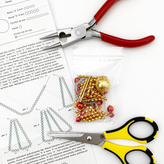 Bell Ornament Glass Bead Project Kit ~ Red and Gold  ~ Czech Republic