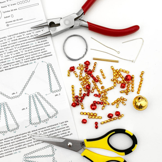 Bell Ornament Glass Bead Project Kit ~ Red and Gold  ~ Czech Republic