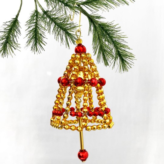 Bell Ornament Glass Bead Project Kit ~ Red and Gold  ~ Czech Republic