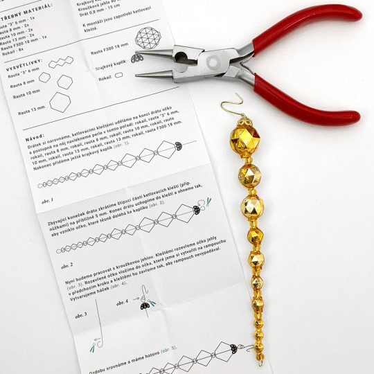 Glass Bead Ornament DIY Project Kit ~ Icicle Drop ~ Gold ~ Czech Instructions