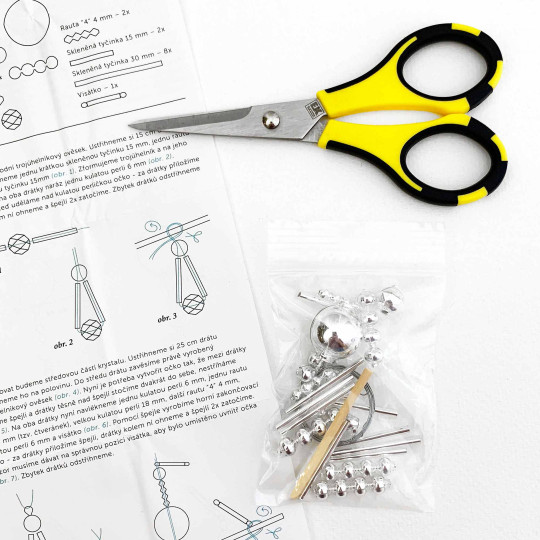 Glass Bead Ornament DIY Project Kit ~ Crystal ~ Silver ~ Czech Instructions