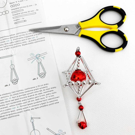 Glass Bead Ornament DIY Project Kit ~ Crystal ~ Silver and Red ~ Czech Instructions