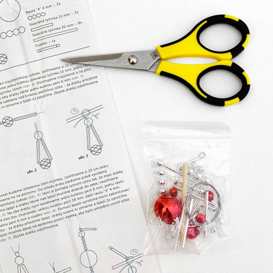 Glass Bead Ornament DIY Project Kit ~ Crystal ~ Silver and Red ~ Czech Instructions