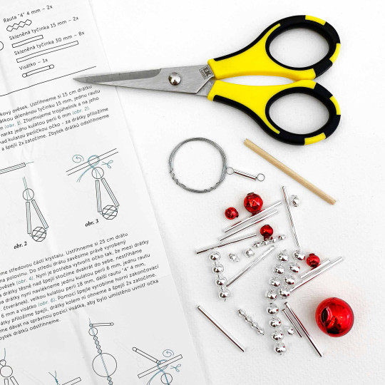Glass Bead Ornament DIY Project Kit ~ Crystal ~ Silver and Red ~ Czech Instructions