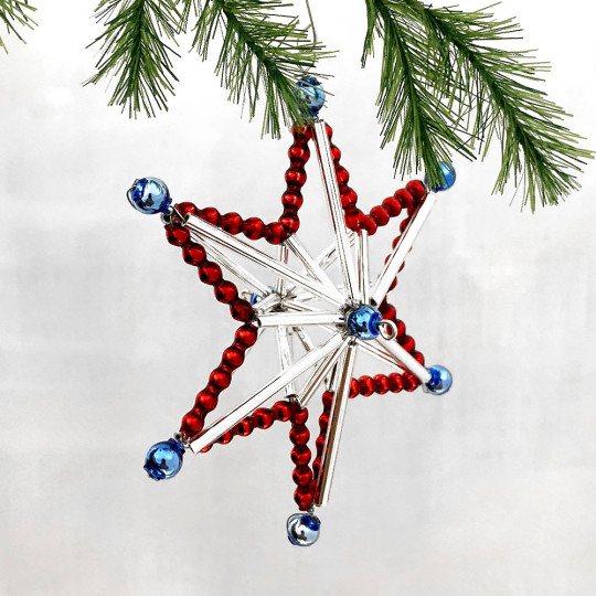 Magic Star Ornament Glass Bead Project Kit ~ Red, Silver, Blue  ~ Czech Republic
