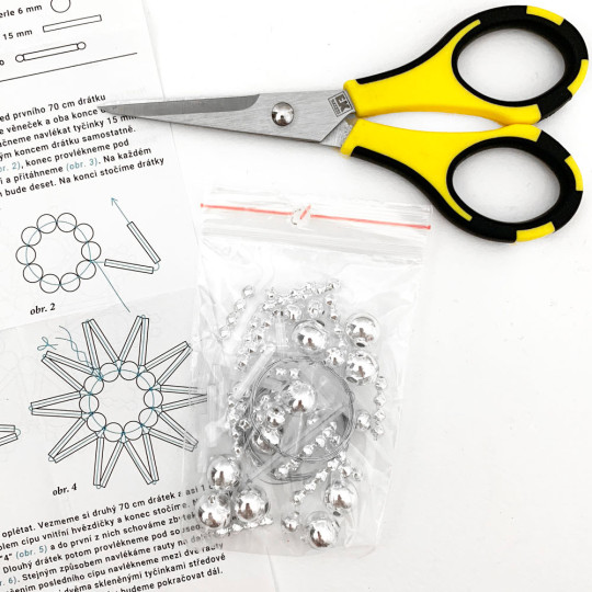 Glass Bead Ornament DIY Project Kit ~ Lace Star ~ Silver and Frosted White ~ Czech Instructions