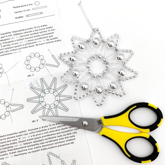 Glass Bead Ornament DIY Project Kit ~ Lace Star ~ Silver and Frosted White ~ Czech Instructions