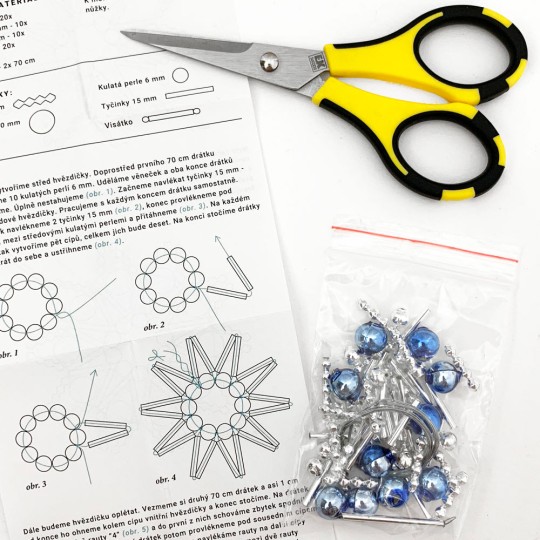 Glass Bead Ornament DIY Project Kit ~ Lace Star ~ Blue and Silver ~ Czech Instructions