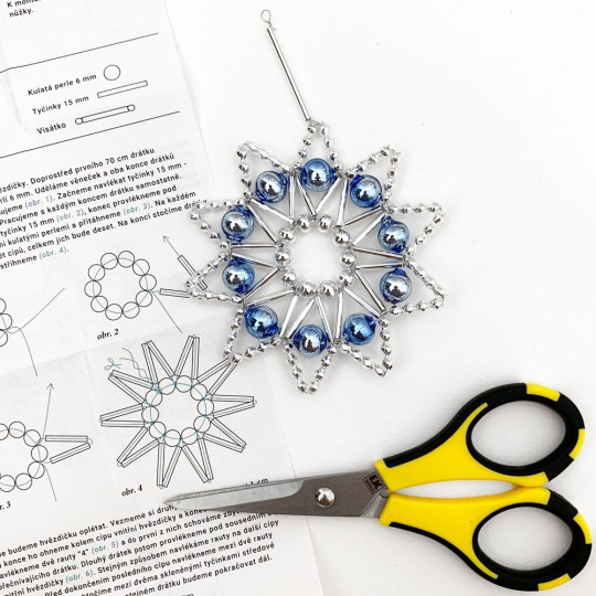 Glass Bead Ornament DIY Project Kit ~ Lace Star ~ Blue and Silver ~ Czech Instructions