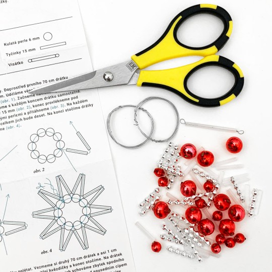 Glass Bead Ornament DIY Project Kit ~ Lace Star ~ Red and Silver ~ Czech Instructions