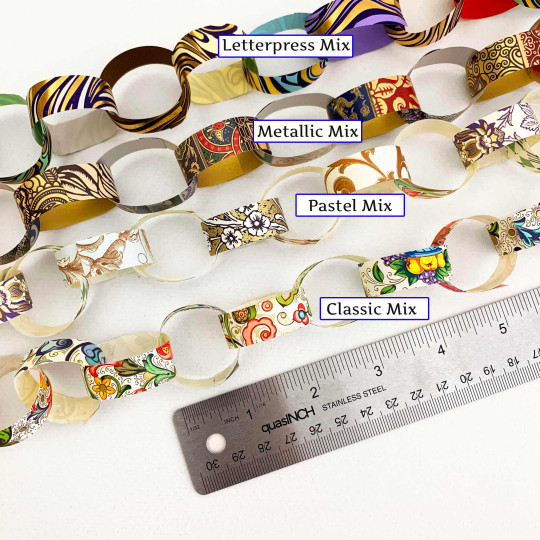 Petite Paper Chain Garland Fancy Italian Paper Strips ~ Letterpress Mix