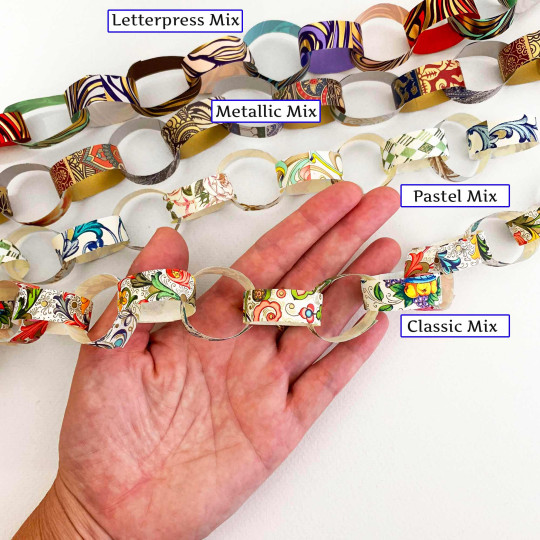 Petite Paper Chain Garland Fancy Italian Paper Strips ~ Letterpress Mix
