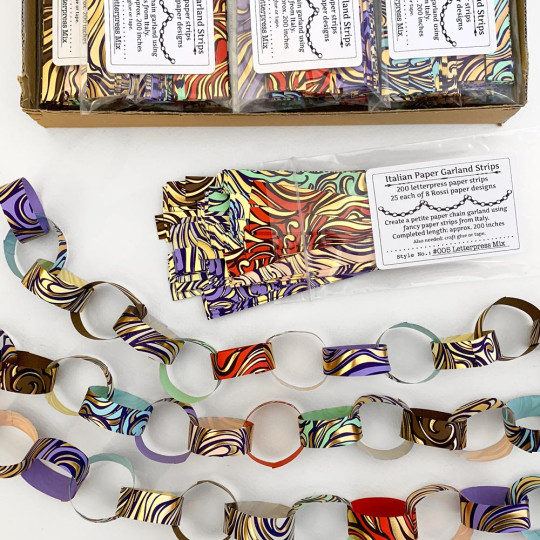 Petite Paper Chain Garland Fancy Italian Paper Strips ~ Letterpress Mix