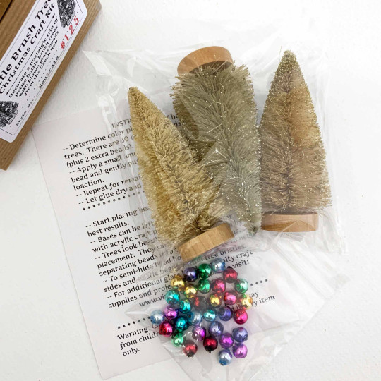 Petite Bottle Brush Trees DIY Craft Kit ~ Three Nostalgic Neutral Colored Bottle Brush Trees