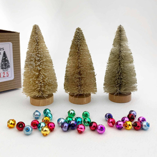 Petite Bottle Brush Trees DIY Craft Kit ~ Three Nostalgic Neutral Colored Bottle Brush Trees