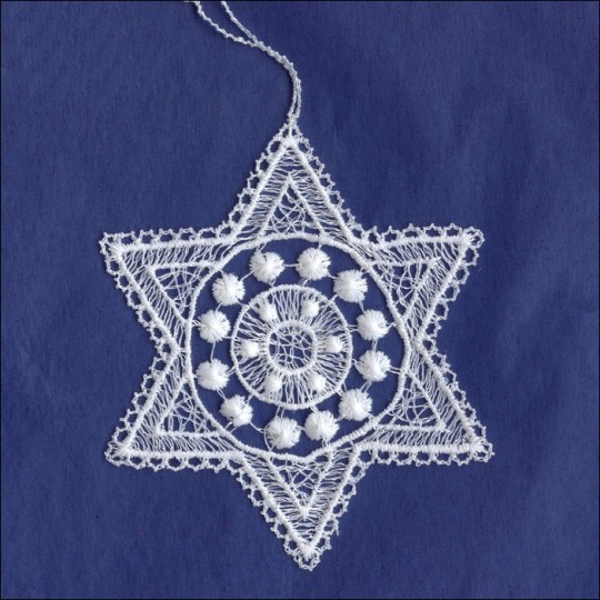White Lace Star and Dot Snowflake Ornament ~ 3-1/2" 