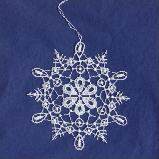 White Lace Loop and Flower Snowflake Ornament ~ 3-1/2" 