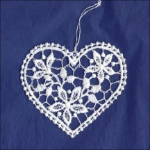 White Lace Floral Heart Ornament ~ 3" 