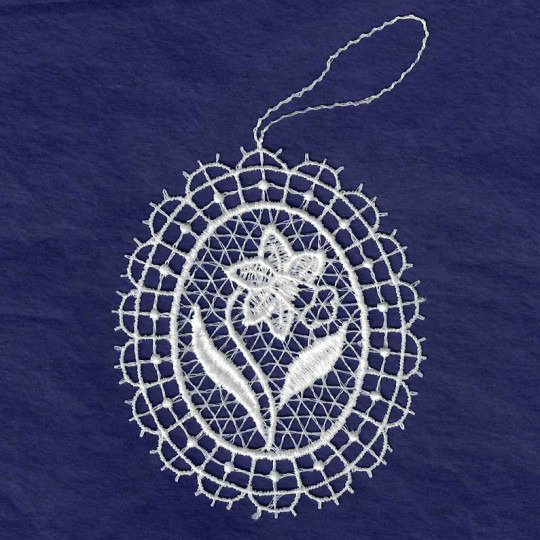 White Lace Daffodil Floral Easter Egg Ornament ~ 3" 