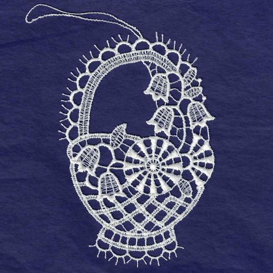 White Lace Flower Basket Ornament ~ 4-1/4" 