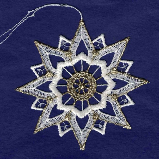 White and Gold Lace Poinsettia Snowflake Ornament ~ 3-5/8" 