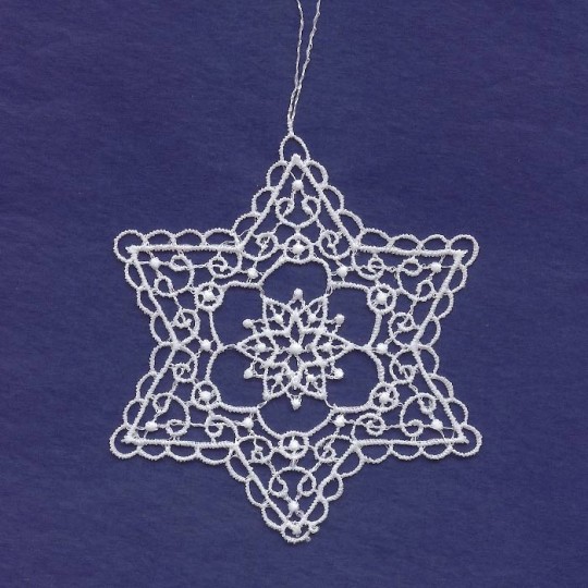 White Lace Swriled Star Snowflake Ornament ~ 3-1/2" 