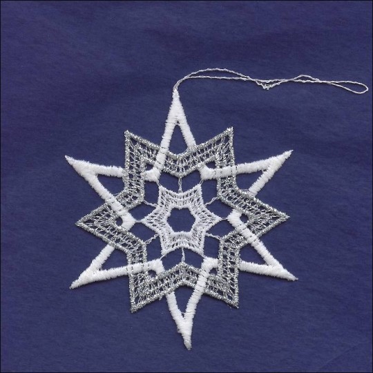Silver and White Lace Pointed Star Snowflake Ornament ~ 3-3/4" 