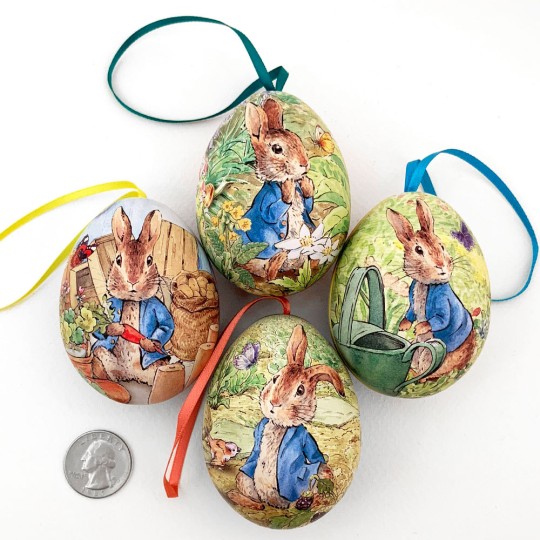 Peter Rabbit Metal Easter Egg Tin and Ornament ~ 2-3/4" tall ~ Peter with Bird on Teal